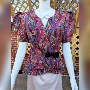 Vintage 80's Act I New York Black, Purple, Green, Red, & Yellow Paisley Blazer